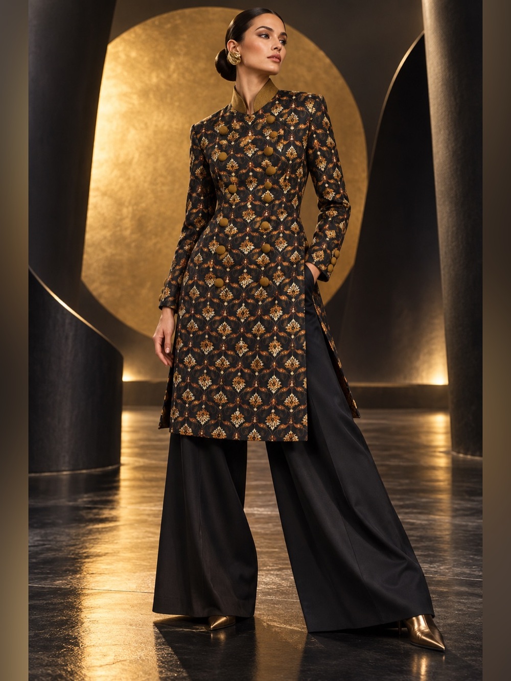 Midnight Garden Gold-Button Statement Jacket| See Measurements